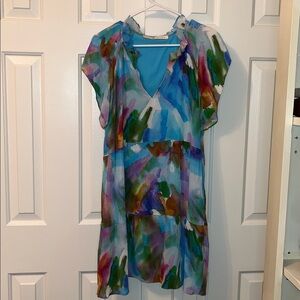 Marie Oliver Frida Watercolor Mini Dress Size L 40% Silk